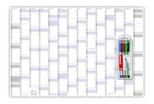 XXXL Wandkalender Special A0 2026 nass abwischbar 120x80cm + Stifteset