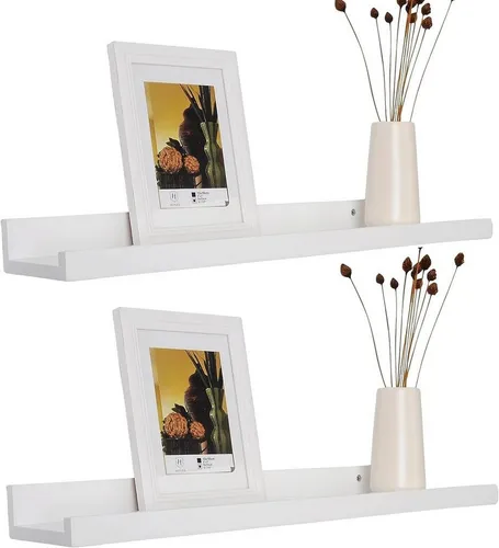WOLTU 2er Bilderleiste 100cm - Weißes Wandregal für Fotos und Bücher - Schweberegale aus hochwertigen MDF-Platten, mit 5 cm hoher Vorderwand für sicheren Halt. Ideal für Küche, Bad oder Wohnzimmer - platzsparend und einfach zu montieren.
