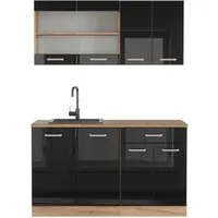 Vicco Küchenzeile R-Line Solid Eiche Schwarz 140 cm - Küchenzeilen, modulare Mini-Küche aus der R-Line-Serie, ideal für kleine Wohnungen mit optimalem Design und raumsparendem Konzept.
