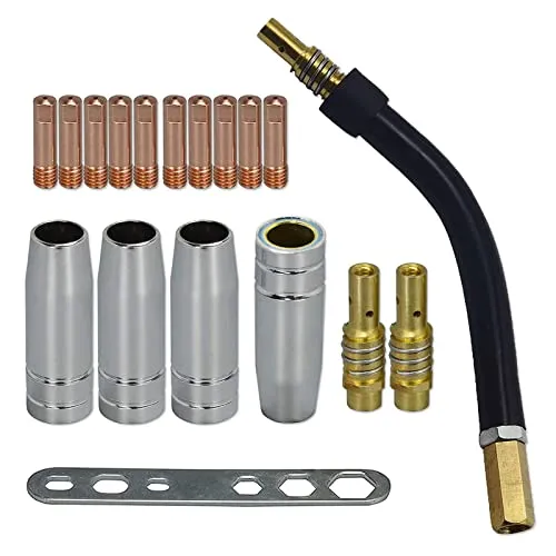 RIVERWELD MIG MAG Kontaktspitzen 0,8 mm M6 140.0059 Spitzenträger Diffusor 002.0078 Kegelige Gasdüse 12,0 mm 145.0075 Schweißbrennerhals 002.0009 Kit für MB15 15AK Schweißbrenner 18 Stück