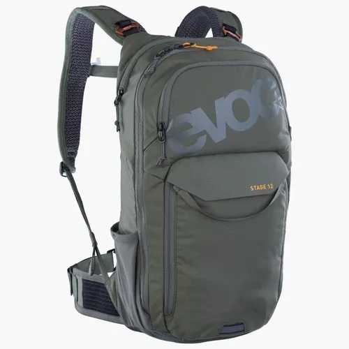 EVOC STAGE 12 Backpack - Rucksack mit verstellbaren Schultergurten, AIR FLOW CONTACT SYSTEM für optimale Belüftung und praktische Fächer für Werkzeug und Trinkblase – ideal für Abenteuer und Trekking.