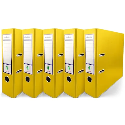 Netuno 5x Akten-Ordner gelb DIN A4 2-Ring-Mechanik Ringorder a4 8cm Kunststoff Ordner a4 breit Büroordner Plastikordner Briefordner din a4 Ringmappe breiter Aktenordner 5er pack