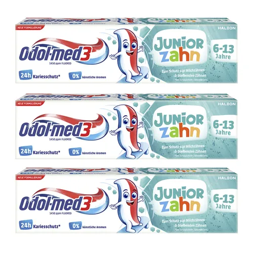 Odol med3 Zahnpasta Junior Zahn mit Fluorid von 6 bis 13 75ml 3er Pack