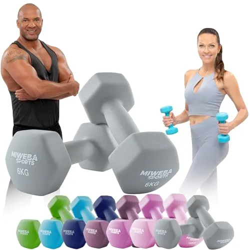 Miweba Sports Neopren Hantelset NKH100 - 2x6 kg - Hanteln für Fitness und Muskelaufbau, rutschfester Griff für sicheren Halt während des Trainings, ideal für Home-Gym und Studio.