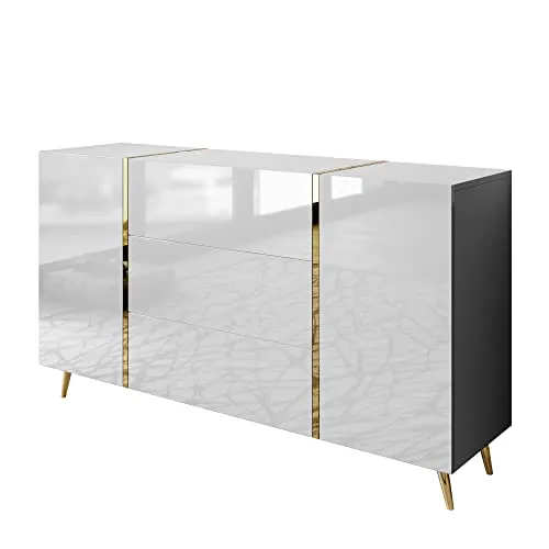 lukmebel Kommode Onyx - Elegantes Design auf Goldenen Beinen - Kommoden & Sideboards mit versteckten Ablagen für optimale Organisation und modernes Hochglanz-Finish, ideal für stilvolle Wohnräume.