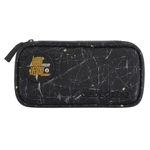 coocazoo Mäppchen „Urban Metro“ schwarz-orange - Federmäppchen mit individuellem Klett-Patch, großem Hauptfach und separaten Fächern für Zirkel und Geodreieck – ideal für die Schule ab der 3. Klasse.