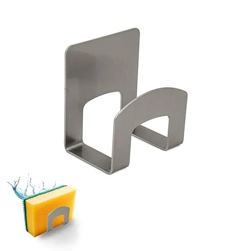 Feuerfest 123 GmbH Schwammhalter Edelstahl - Für Spülbecken, Armatur, Küche - Zum Kleben und Aufhängen Wandmontage - Schwammhalter ohne Bohren - Küchenschwamm Halterung Spülschwammhalter (Version 2)