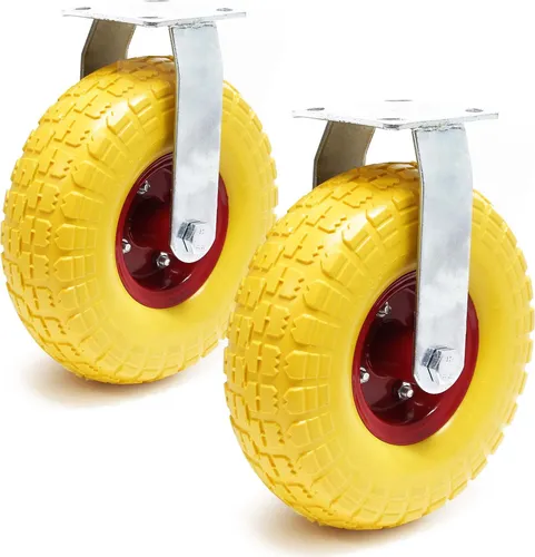 Wiltec Bockrollen Set 2x Ø258mm - Pannensichere Transportrollen - Lenkrollen für Möbel, pannensicher und belastbar bis 150kg, ideal für industrielle Anwendungen und schwere Möbel mit leiser Laufleistung.