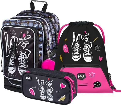 Baagl Schulrucksack Set Mädchen 3 Teilig - Schultasche ab 3. Klasse - Grundschule Ranzen mit Brustgurt - Ergonomischer Schulranzen (Turnschuhe)