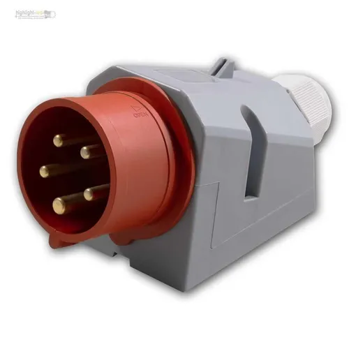 CEE-Geräte-Stecker 16A/415V IP44 rot/grau, AP Kraft-Dreh-Strom-Stecker 3-Phasen