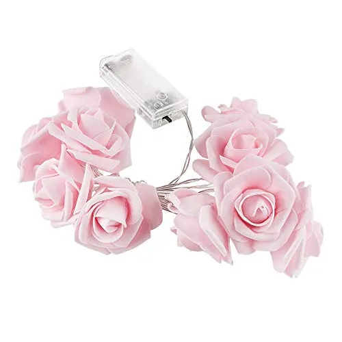 Ideen mit Herz LED-Lichterkette | Rosen | 10 LED-Lichter | warmweiß | Mit Timer-Funktion (6 Stunden AN | 18 Stunden AUS) (rosa)