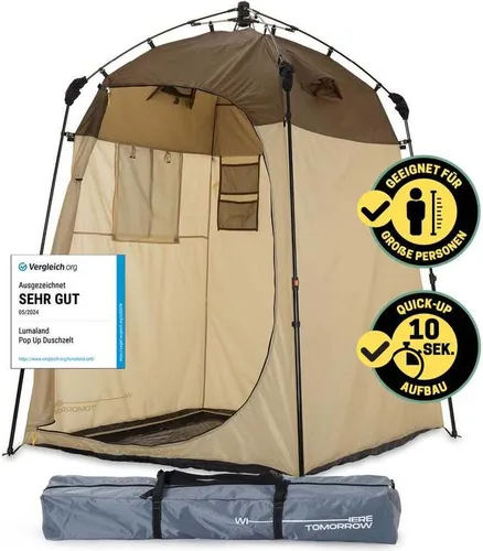 LUMALAND Premium Duschzelt | Mobiles Toilettenzelt für Indoor & Outdoor - Zelte für Camping & Festivals: Wasserdichtes Duschzelt mit 205 cm Stehhöhe, schnellem Aufbausystem und praktischen Halterungen für Handtücher und Kleidung.