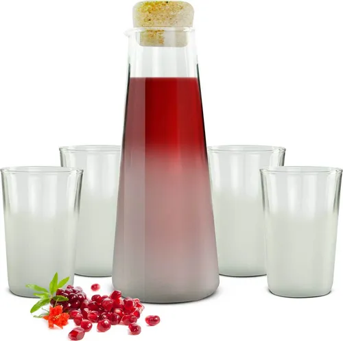 Glaskaraffe mit Korkdeckel und 4 Gläser Wasserkaraffe Weinkaraffe Dekanter Saftgläser