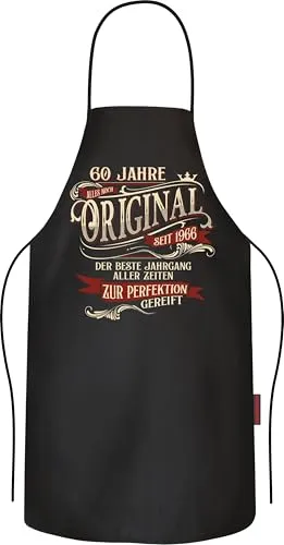 LOBO NEGRO Grillschürze für Männer zum 60.Geburtstag: Bester Jahrgang 1966 - Kochschürze Küchenschürze aus reiner Baumwolle schwarz