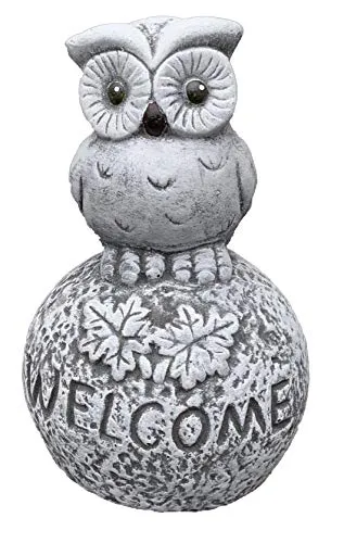 stoneandstyle Steinfigur Eule auf Kugel Welcome frostfest Gartenfigur