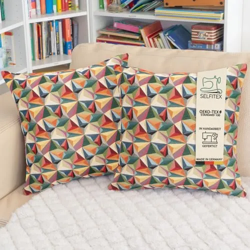 Selfitex 2er Set Bunte Couchkissen 50x50 cm, Sofakissen mit Füllung und Bezug, kuschelweiches Lesekissen, dekoratives Fernsehkissen, Deko- und Kopfkissen, Rückenkissen (Havana)