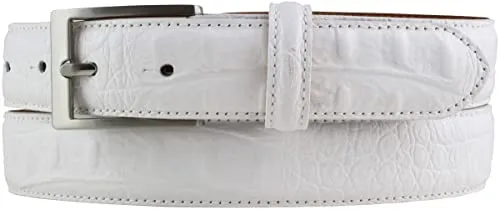 BELTINGER Gürtel mit Krokoprägung 3 cm | Leder-Gürtel für Damen Herren 30mm Kroko-Optik | Kroko-Muster 3cm | Weiß 110cm