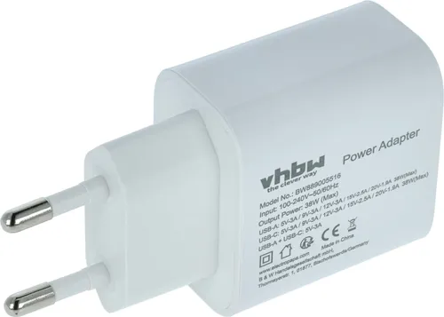 vhbw Netzteil / Ladegerät kompatibel mit Apple AirPods 2017, Pro Elektrogeräte - USB-C + USB-A Netzadapter 5 / 9 / 12 / 15 / 20V 38W