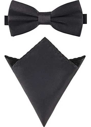 Ladeheid Herren Schmale Fliege & Einstecktuch Set M/P (12cm x 6cm, 22cm x 22cm, Graphit)