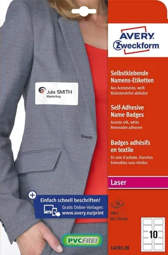 AVERY 200 Zweckform Namensetiketten L4785-20 - Selbstklebend und Ablösbar - Sonstige Etiketten, 200 selbstklebende Namensetiketten in Weiß, ideal für professionelle Etikettierung und leicht ablösbar ohne Rückstände.