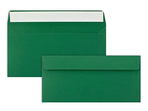 Brief-Umschläge DIN Lang - Dunkel-Grün - 110 g/m² - 11 x 22 cm - sehr formstabil - Haftklebung - Qualitätsmarke: FarbenFroh by GUSTAV NEUSER 50