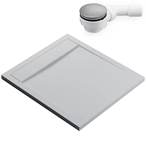 BERNSTEIN Duschtasse 100x90 cm Weiß matt - Duschwanne aus Mineralguss mit flacher Bauhöhe, ideal für moderne Badezimmer und inklusive Ablaufgarnitur.