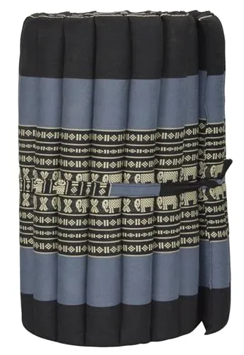 Fine Asianliving Thaimatte Rollbar Kapokfüllung 190x50x4.5cm Schwarz Elefant Thai Kissen Meditation Matte Matratze Kapok 301-P06
