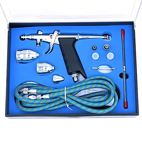 ANCLLO Profi Airbrush Farbsprühgerät Einhandauslöser mit Schlauch 3 Spitzen 2 Tassen für Kunst Malerei Tattoo Maniküre Spray Modell Airbrush Nagelwerkzeug