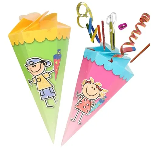 com-four® 2X Mini Schultüten 30 cm, Geschwisterschultüten aus Pappe