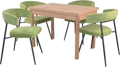 Essgruppe, Tischgruppe 5-teilig Grün/Eiche Nb. Sitzgruppe Tisch & Stuhl Set