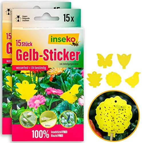 inseko 30x Profi Gelbsticker – Gelbfallen gegen Trauermücken & Weiße Fliegen – 100% giftfrei – für Zimmerpflanzen & Garten