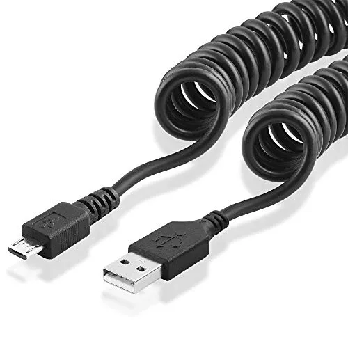 BestPlug 1 Meter 2.0 USB Kabel mit Spirale, USB A-Stecker auf Micro USB B-Stecker, High Speed, Schwarz