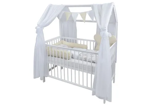 Baby-Delux Komplettbett Hausbett Babybett Komplettset Waffelpique, 12-tlg., Kinderbett 60x120 cm weiß, Bettset verschiedene Designs