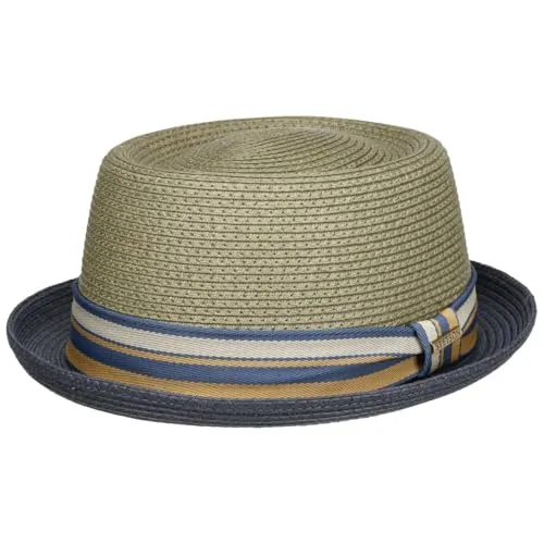 Stetson Licano Toyo Pork Pie Strohhut Herren - Dunkelblau XL (60-61 cm) - Leichter Sommerhut aus 100% Papierstroh mit UV-Schutzfaktor 40. Ideal für sonnige Tage, sorgt für Komfort und Stil bei outdoor Aktivitäten.