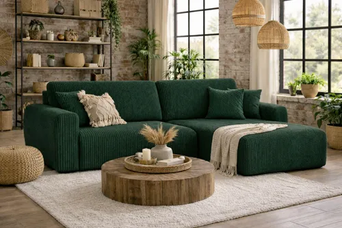 Kaiser Möbel Ariel L Ecksofa mit Schlaffunktion – Modernes Cord Sofa in Grün - Bequemes Ecksofa mit Schlaffunktion und Bettkasten – ideal für Gäste und täglichen Komfort. Der weiche Cordstoff sorgt für Stil und langlebige Nutzung.