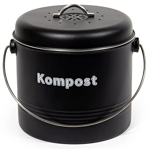 Theo&Cleo Biomülleimer Küche 7 L – Geruchsdicht und Retro Design - Komposteimer für Küche, mit Aktivkohlefiltern für geruchsneutrale Lagerung von organischen Abfällen. Robuste Metallkonstruktion im Vintage-Look, ideal für eine saubere und umweltfreundliche Küche.