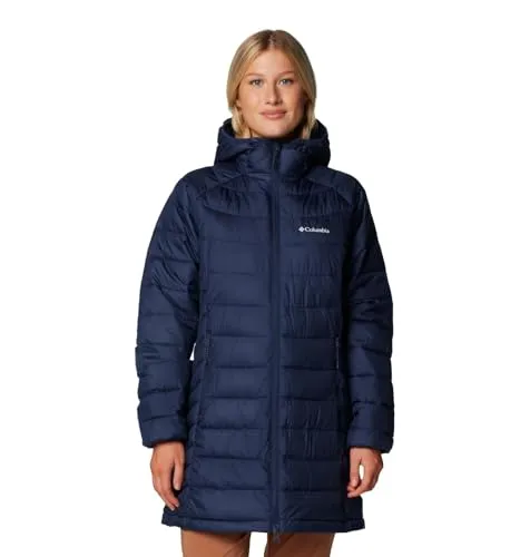 Columbia Powder Lite™ II Mid Jacke Blau XL für Frauen - Funktionsjacke mit thermisch reflektierendem Omni-Heat™-Futter für optimale Wärme und Komfort an kalten Tagen. Ideal für Outdoor-Aktivitäten und schützt vor Nässe und Schmutz.