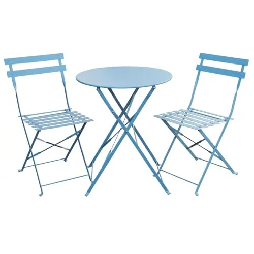 SVITA BERLIN Bistro-Set Balkonmöbel Metall Blau - Stylisches 3-teiliges Bistro Set für den Garten oder Balkon, aus robustem Metall, wetterbeständig und ideal für entspannte Stunden zu zweit.