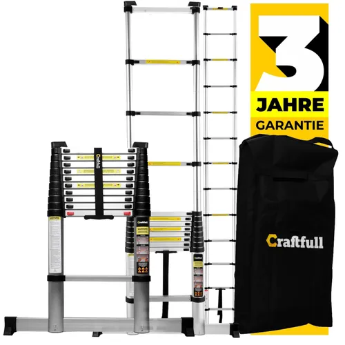𝐂𝐑𝐀𝐅𝐓𝐅𝐔𝐋𝐋 Aluminium Teleskopleiter CF-101B – 3 Jahre Garantie - Stehleiter mit Soft Close-Technologie für sicheres Arbeiten ohne eingeklemmte Finger. Ideal für Malerarbeiten und Dachrinnenreinigung, bis zu 150 kg belastbar.