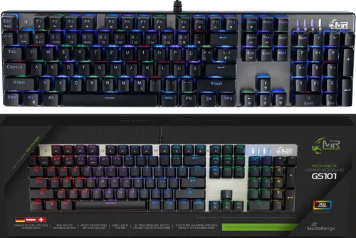 MediaRange Gaming-Tastatur mechanisch Kabelgeb. RGB - Mechanische RGB-Gaming-Tastatur mit kabelgebundener Verbindung, ideal für präzises Gaming und ein individuelles Beleuchtungserlebnis.