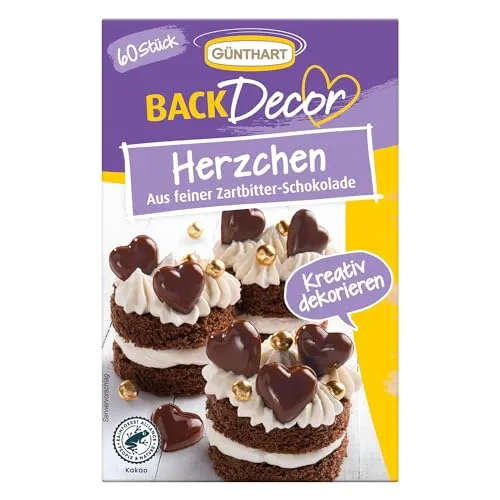 Günthart BackDecor | feine Decor Herzen | aus Zartbitter Schokolade | für deine Kuchen und CupCakes | zum Valentinstag