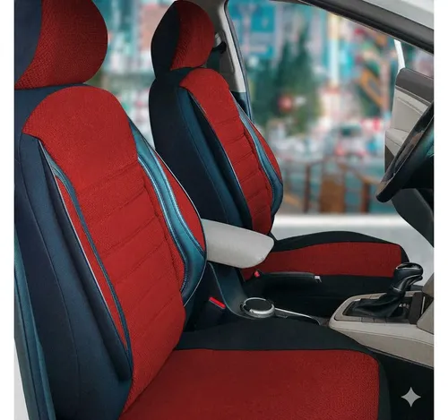 OMAC Autositzbezug Sitzbezug Rot Vorne für VW T5 T6 Transporter Multivan 1+1 Satz, 2-tlg., Atmungsaktiv,Einfache Installation,Soft-Touch-Oberfläche