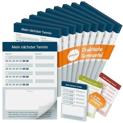 PRINTINO® 10 Terminblöcke je 50 Terminzettel, blau, DIN A7, Praxis, Ärzte, Physiotherapie, Fusspflege, Kosmetik, Heilpraktiker, Massage