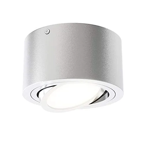 Briloner Leuchten - LED Aufbauleuchte, Deckenlampe 5 W, Reflektor schwenkbar, 470 Lumen, 3.000 Kelvin, Silber, Ø 9cm, Silberfarbig