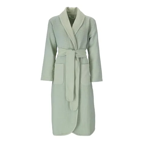Vossen Damen Bademantel Catania in Sea Lavender L - Eleganter Damenschalkragenmantel aus 100% Baumwolle mit Waffelpiqué Struktur, ideal für gemütliche Stunden zu Hause.