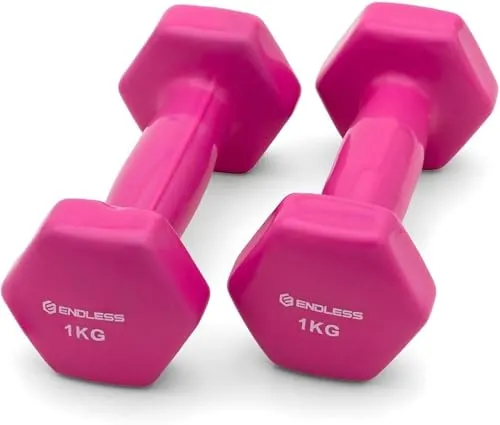 Endless, vinylbeschichtete Hanteln für Fitnessübungen | Paar à 1 kg (2 x 2,2 lb) | Material: Eisen mit Vinylbeschichtung | Gewichte für Damen und Herren | Rosa