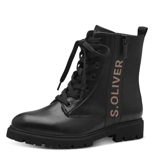 s.Oliver Damen Stiefeletten ohne Absatz zum Schnüren - Bequeme Herbstschuhe in Schwarz, Größe 38 EU - Stylische Damenstiefeletten aus hochwertigem synthetischen Material, ideal für den Herbst. Die innovative SOFT FOAM-Sohle passt sich perfekt an und sorgt für maximalen Komfort bei jedem Schritt.