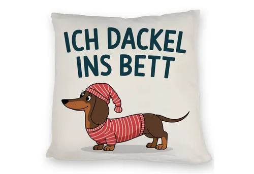 speecheese Dekokissen Dackel im Hemd - Ich dackel ins Bett Kissen