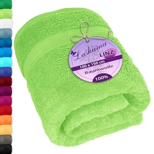 Lashuma großes Schulter Badehandtuch 100x150 cm - Flauschiges Handtuch XXL in Apfel Grün - Saunatücher - Das 100x150 cm große Badehandtuch aus 100% Baumwolle bietet ein kuscheliges Gefühl und ist ideal für Strand, Yoga oder Picknick. Hochwertige Verarbeitung und 16 Farben verfügbar!