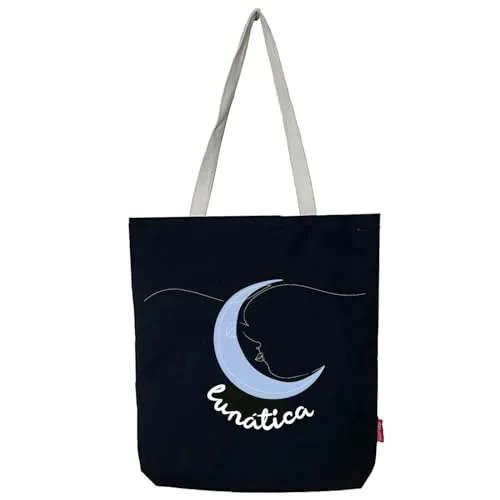 hello-bags. Tote Bag mit Reißverschluss, Futter und Innentasche. Außen: 100% Baumwolle. Inklusive schönem Kraft-Umschlag. Modell: Lunatica, Farbe: Ecru/Schwarz. Maße: 37 x 38 cm., Schwarz, L,